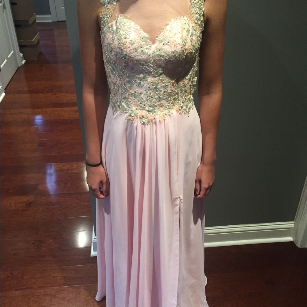Blush Faviana prom dress.